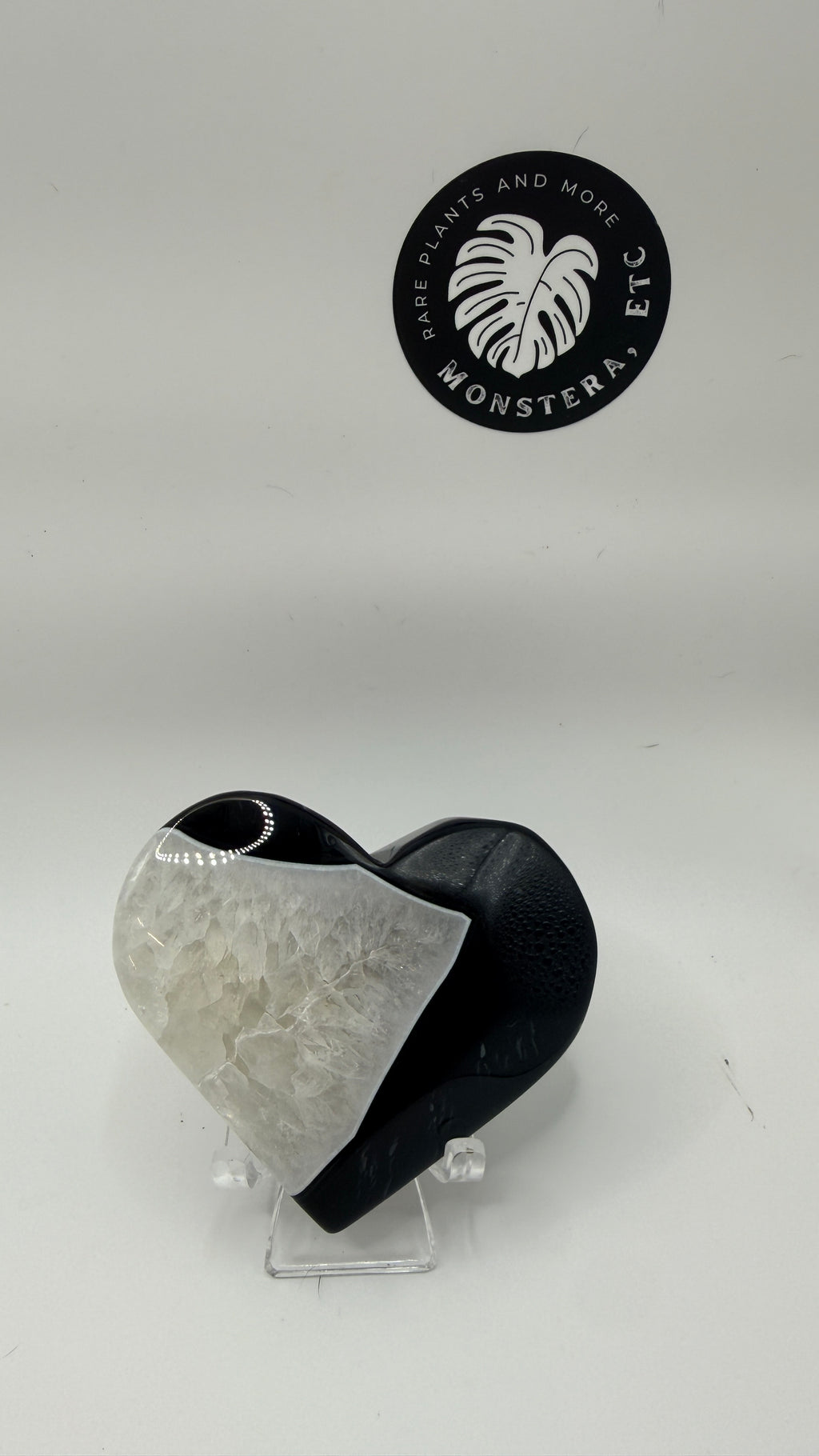 Quartz & Black Agate Carved Heart