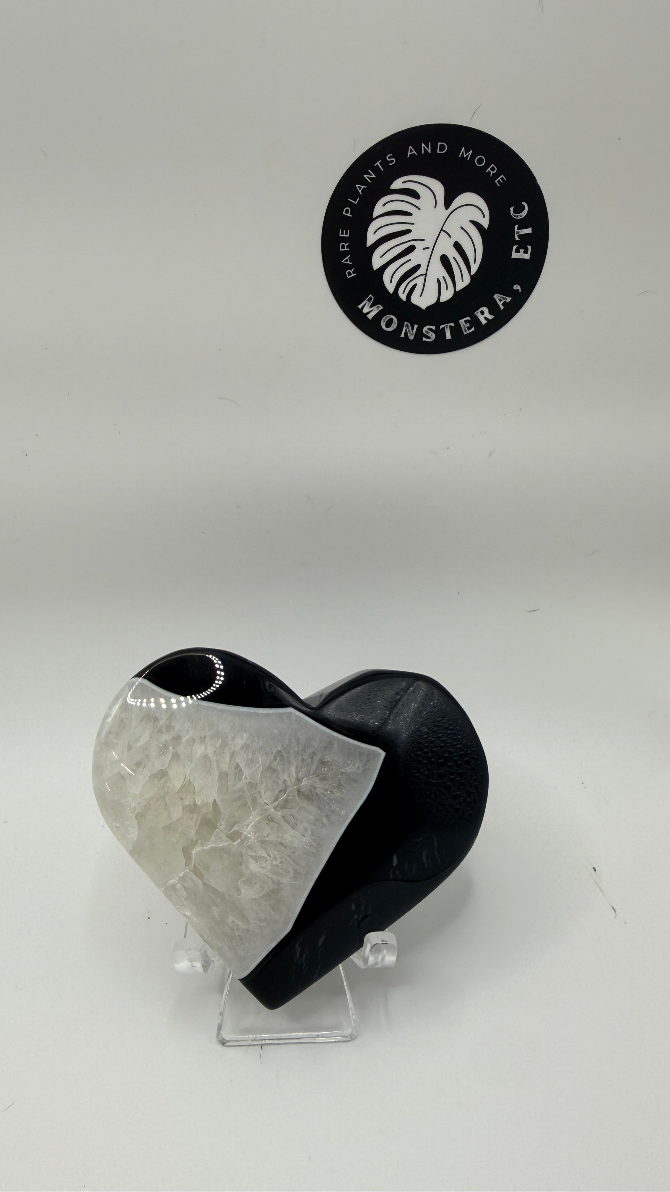 Quartz & Black Agate Carved Heart