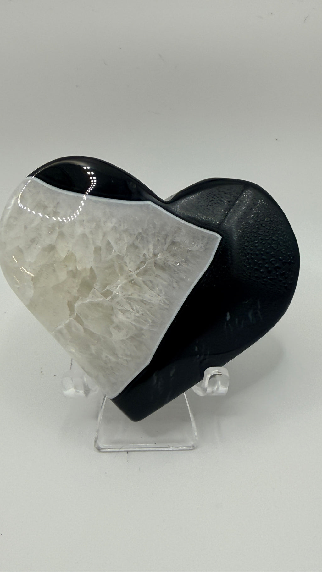 Quartz & Black Agate Carved Heart