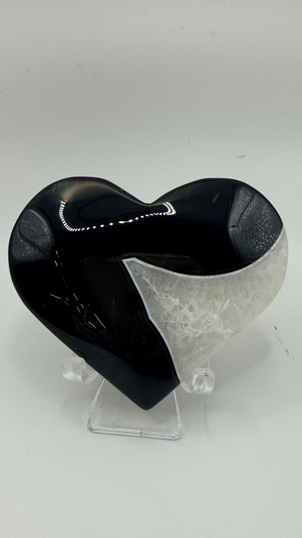Quartz & Black Agate Carved Heart
