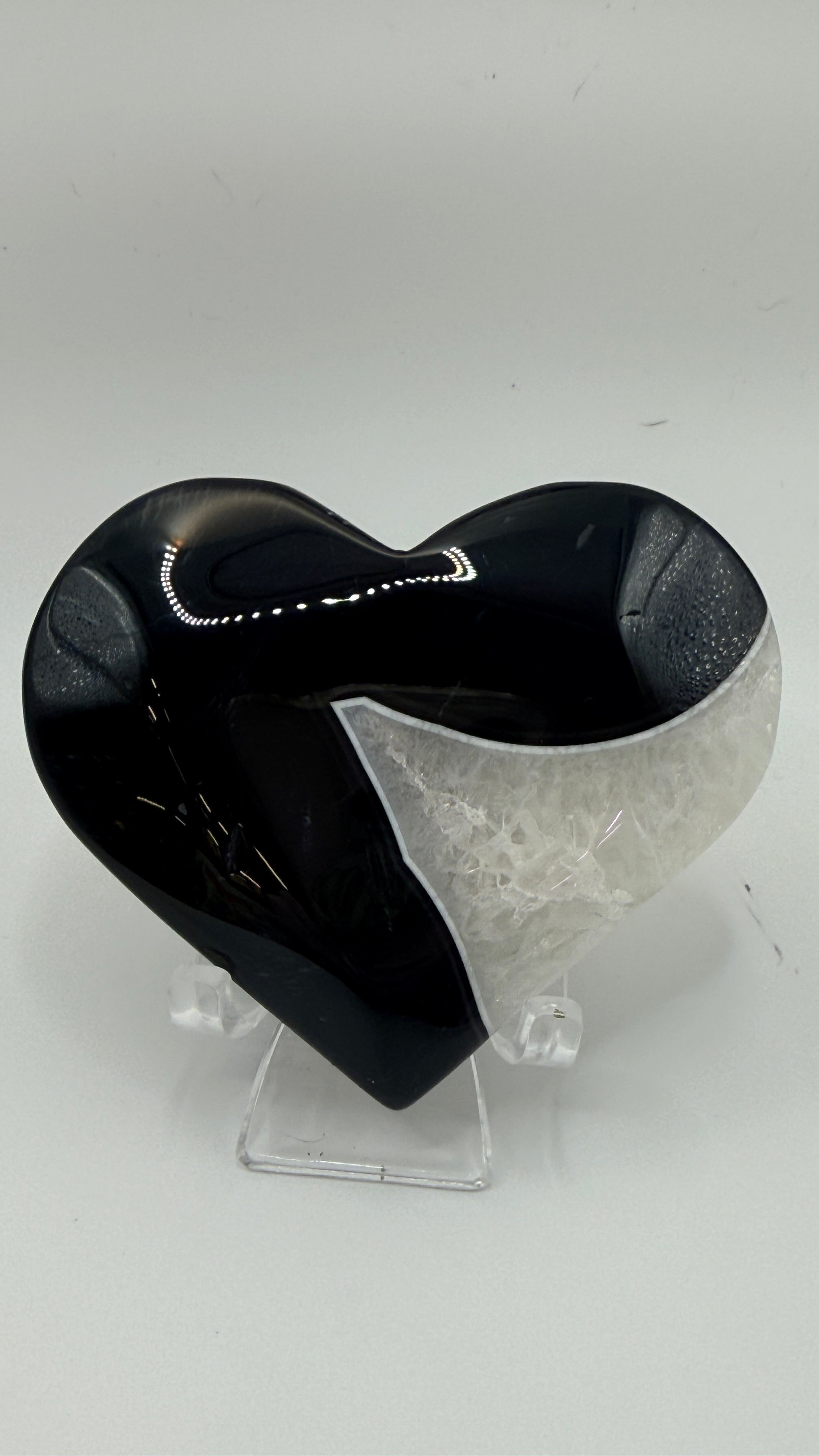Quartz & Black Agate Carved Heart