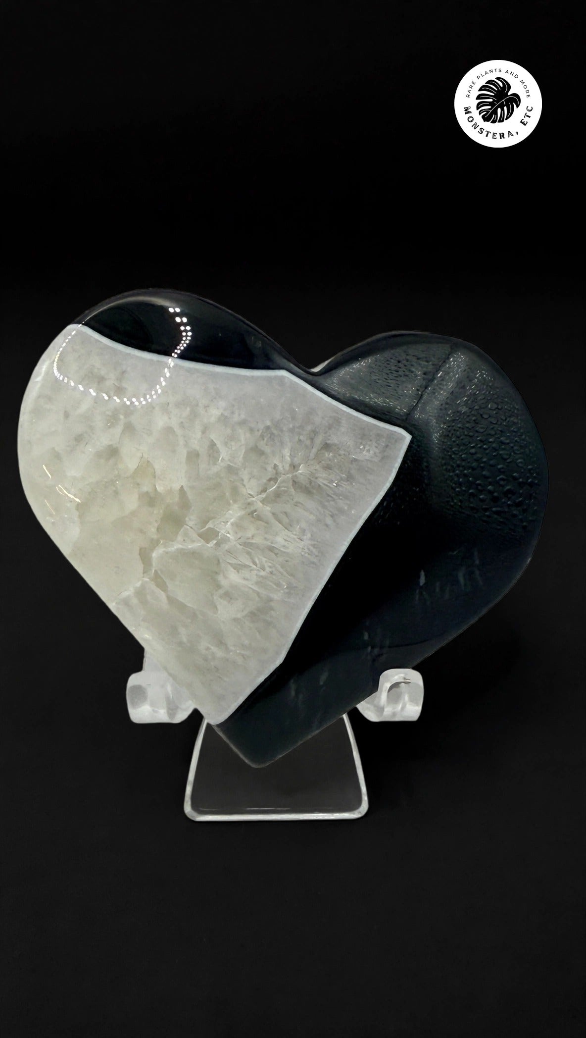 Quartz & Black Agate Carved Heart — Natural Mineral Specimen (179 g)