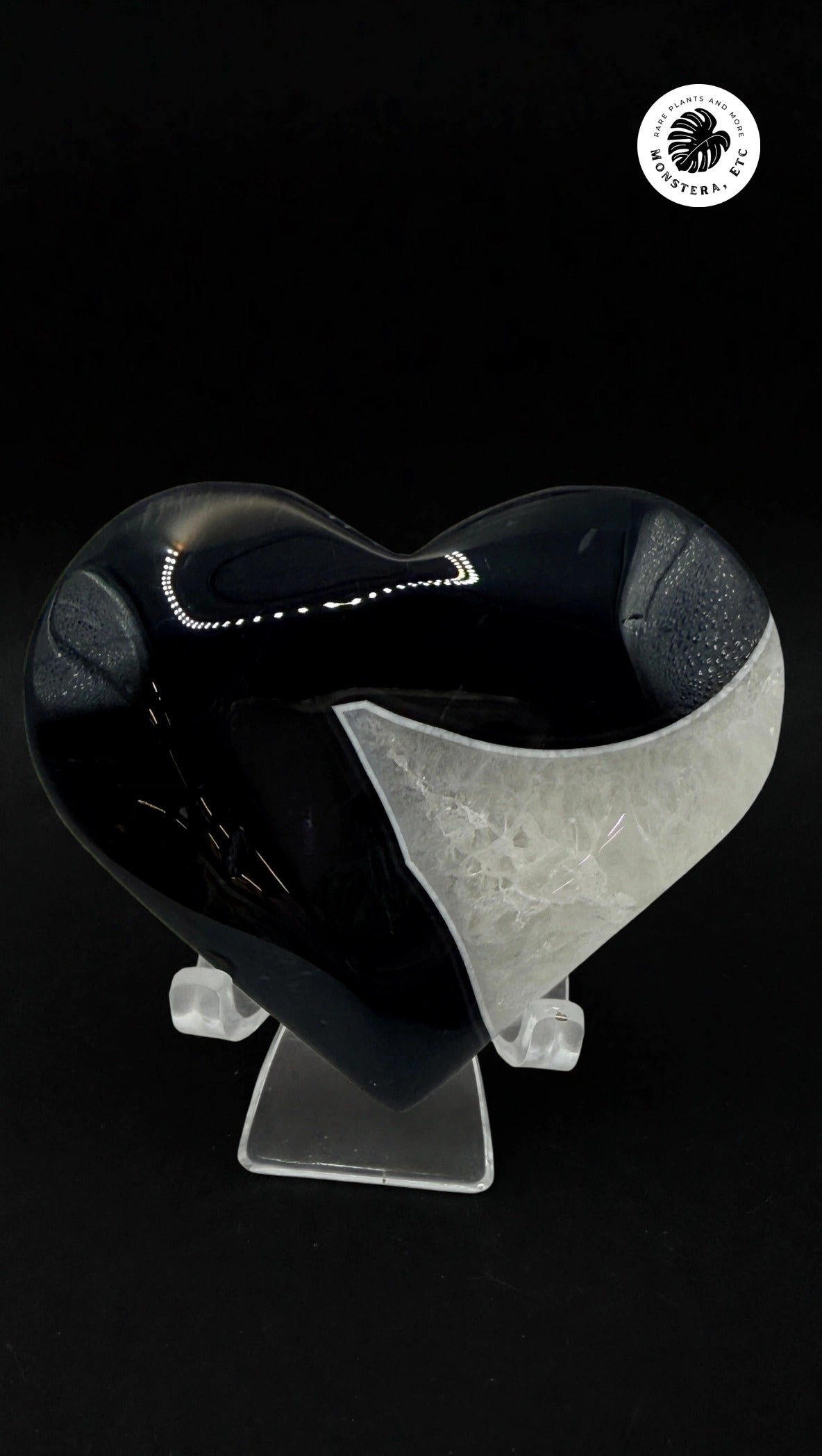 Quartz & Black Agate Carved Heart — Natural Mineral Specimen (179 g)
