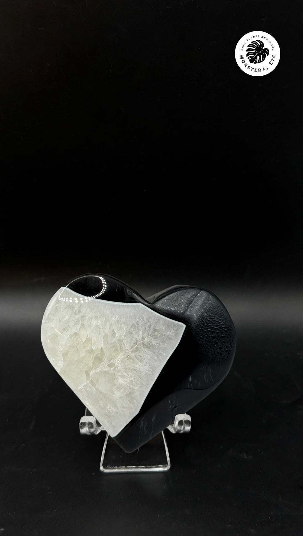 Quartz & Black Agate Carved Heart — Natural Mineral Specimen (179 g)